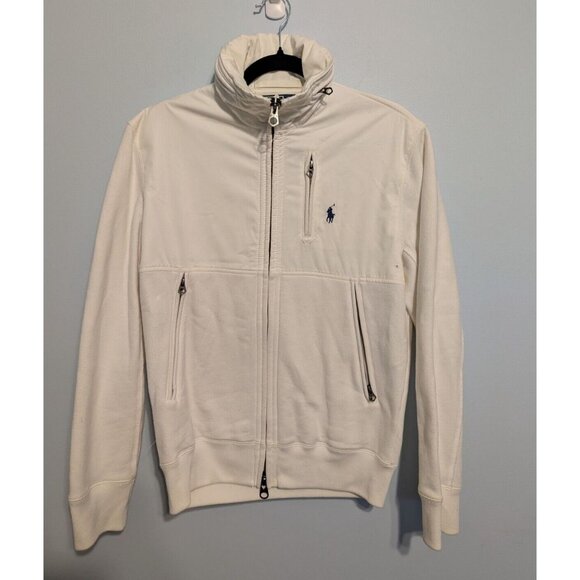Vintage Ralph Lauren Polo Sml Cotton White Zip Up Lightweight Jacket hidden hood - Picture 1 of 15